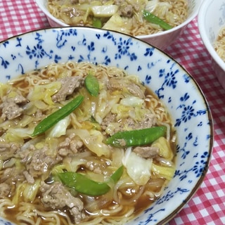 ひき肉とキャベツと絹さやのあんかけ醤油ラーメン☆